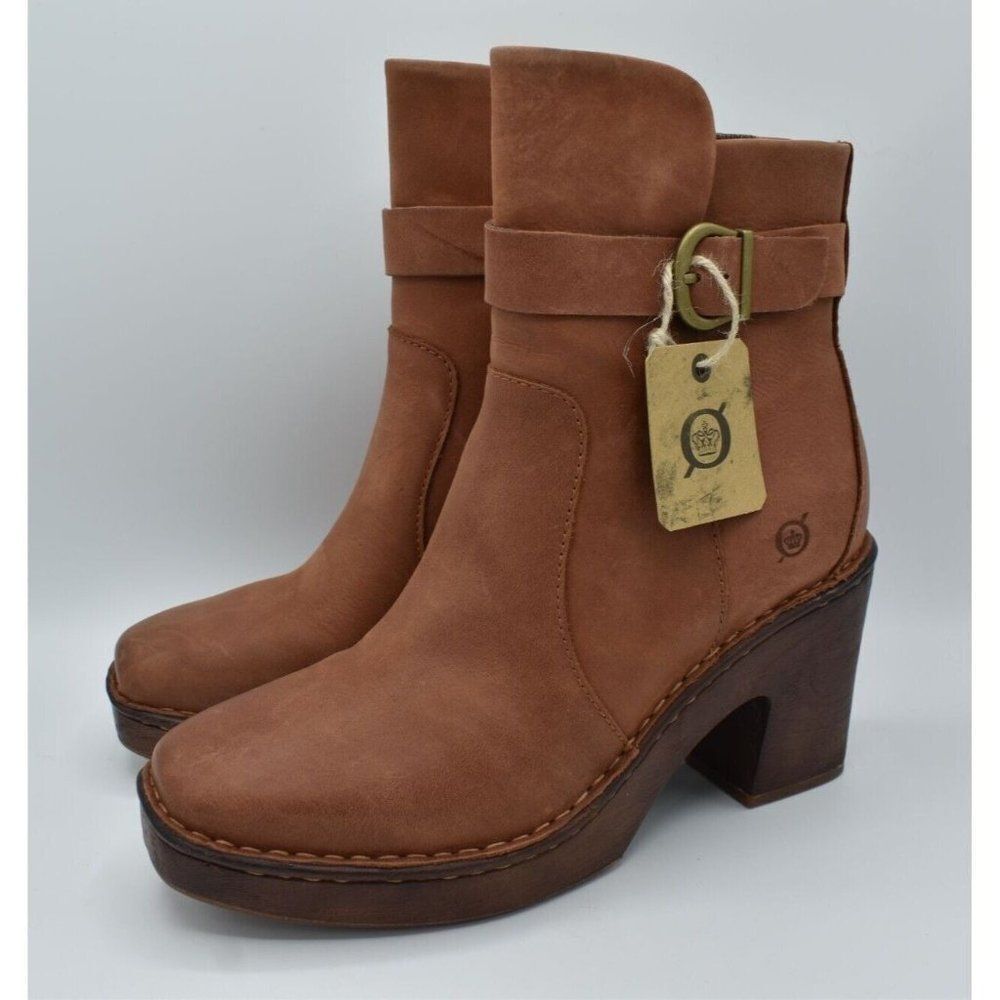 Born Womens Size 10 Hailey Brown Leather Heeled Booties Boots Shoes